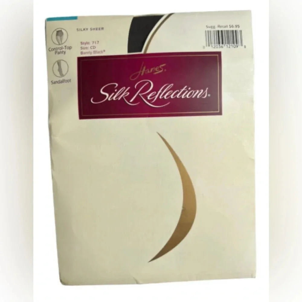 Hanes Silk Refl Ultra Sheer Toe Control Top Pantyhose Barely Black CD New in pkg
